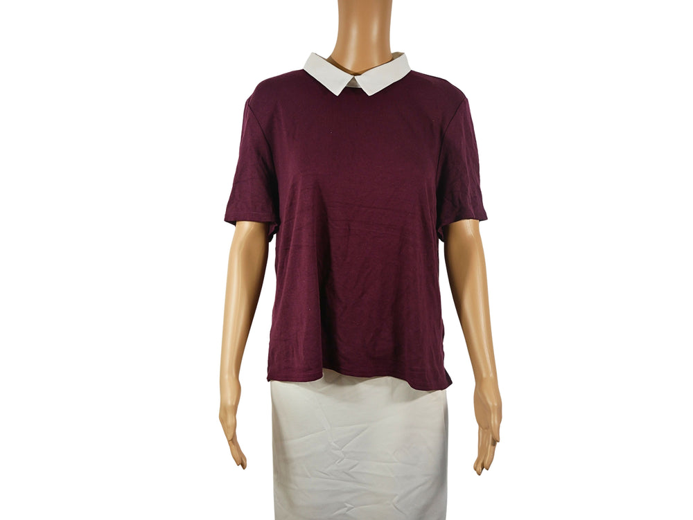 Newlook Burgundy and White Two-Tone Mesh Top