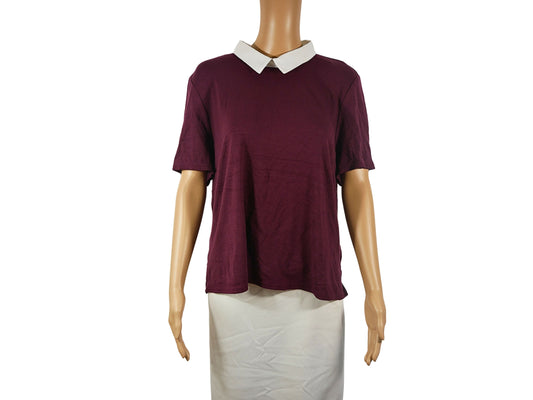 Newlook Burgundy and White Two-Tone Mesh Top