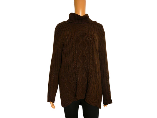 Women's Brown Turtleneck Twist Sweater