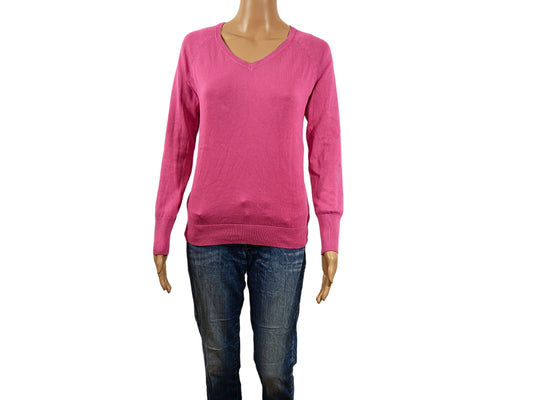 Pull col V en maille fine rose