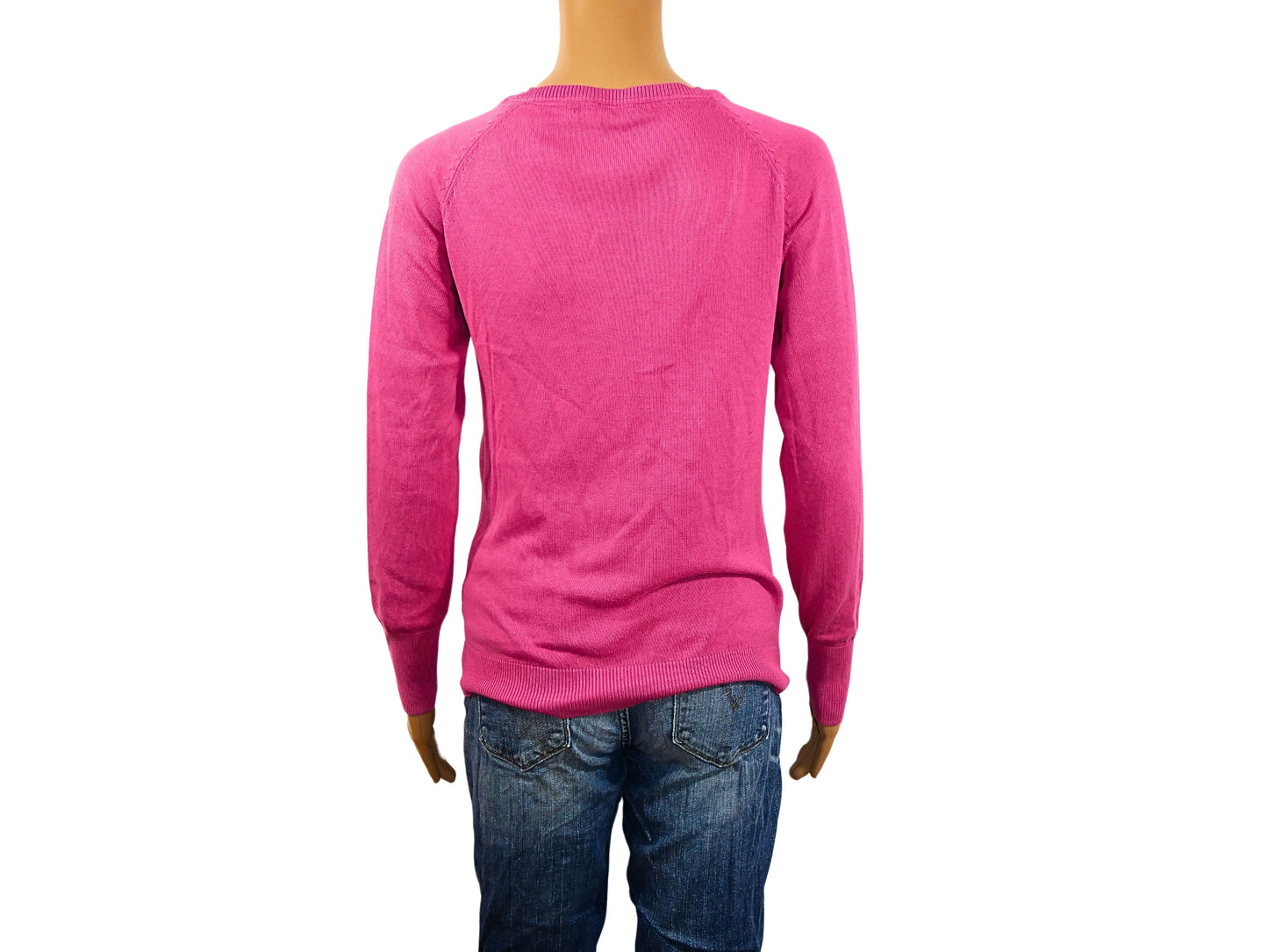 Pull col V en maille fine rose