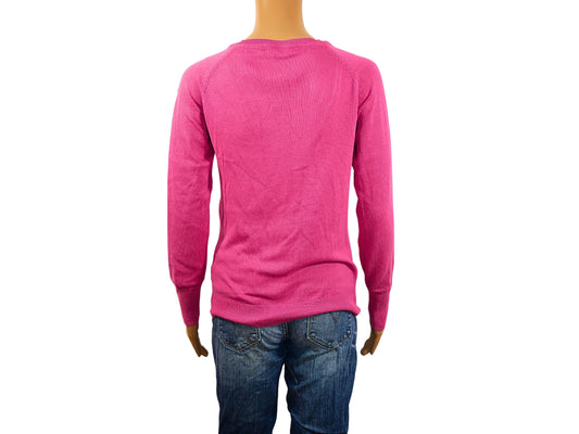 Pull col V en maille fine rose