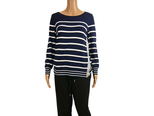 Pull en maille marine à rayures blanches Esprit