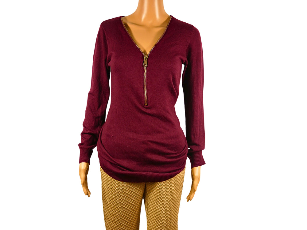 Bordeaux colloseum long sleeve pullover with front zip