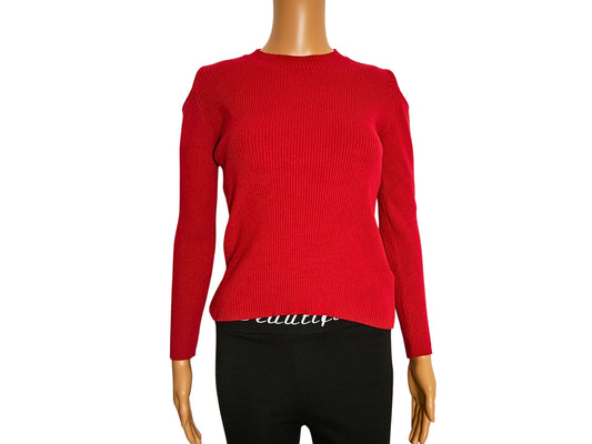 Crew neck pullover with bare shoulders
