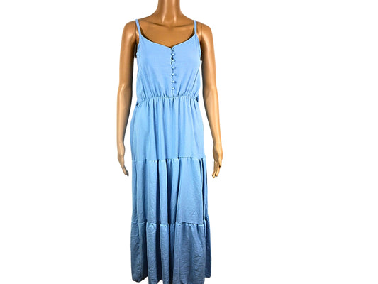 Langes blaues Kleid mit dünnen Trägern
