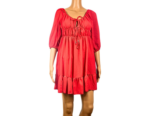 Kurzes rotes Kleid mit Ballonärmeln
