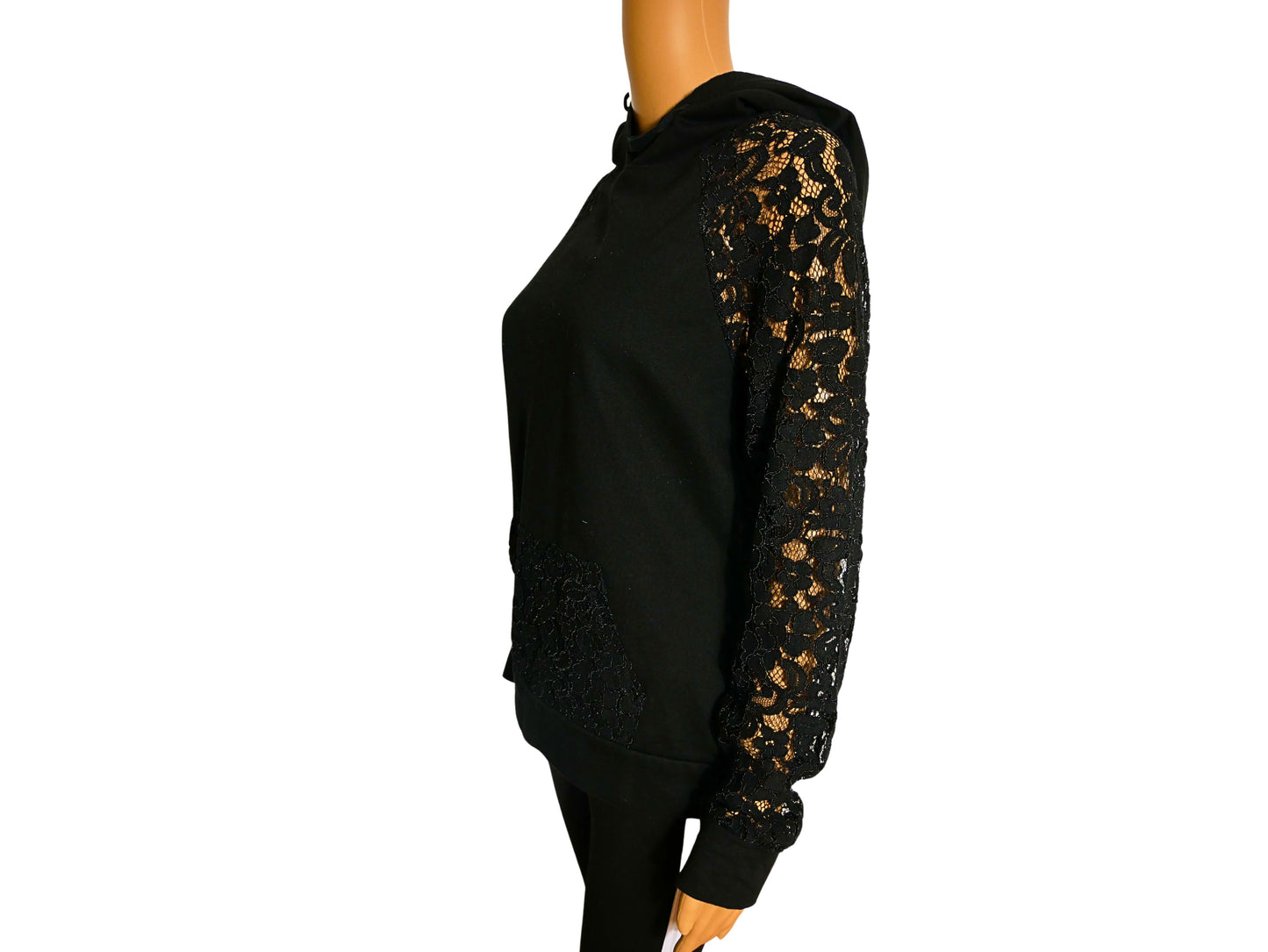 More&More Women's Hooded Sweatshirt with Lace Sleeves