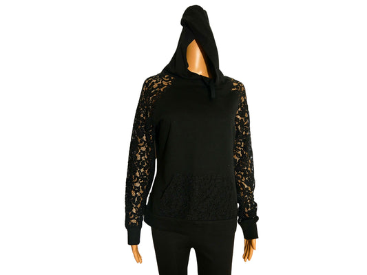 More&More Women's Hooded Sweatshirt with Lace Sleeves