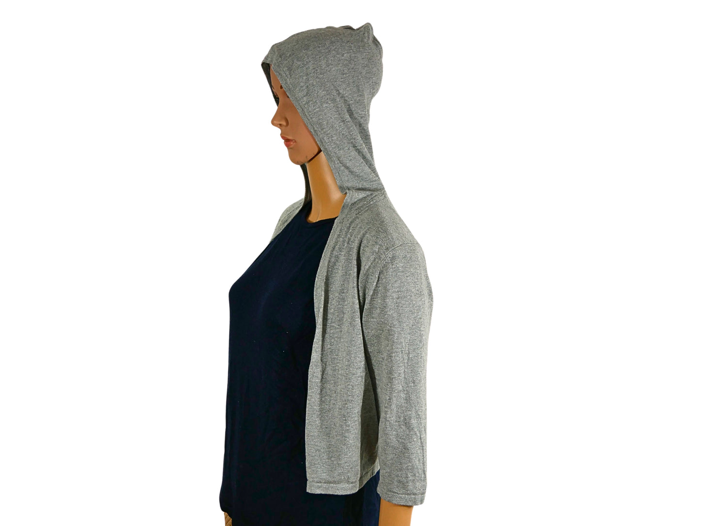 Women's gray 3/4 sleeve hooded crop top sweatshirt
