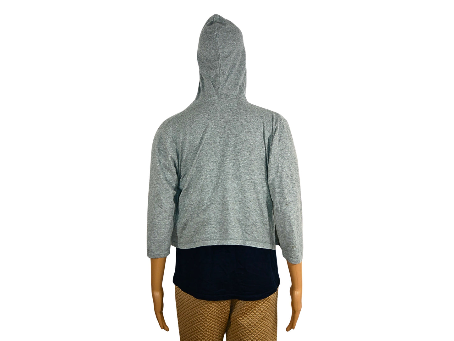 Women's gray 3/4 sleeve hooded crop top sweatshirt
