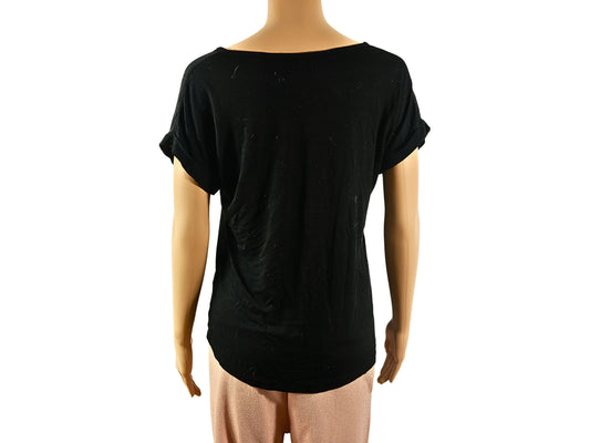 Schwarzes Kurzarm-T-Shirt für Damen mit Reißverschlussdetail