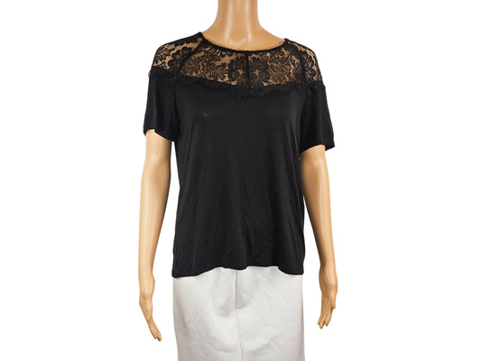 Schwarzes Spitzen-T-Shirt für Damen – schick und ökologisch