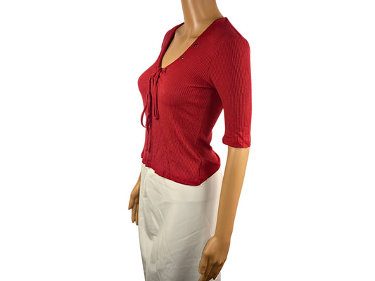 TOPSHOP Short Sleeve Knotted Sweater in Red
