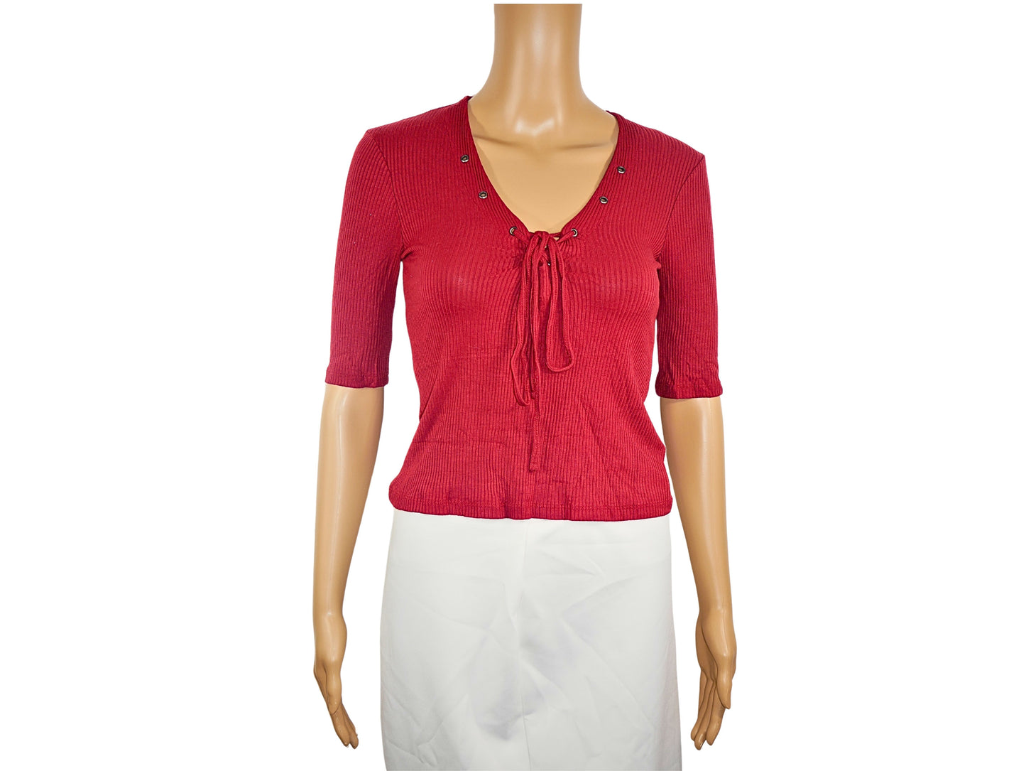 TOPSHOP Short Sleeve Knotted Sweater in Red