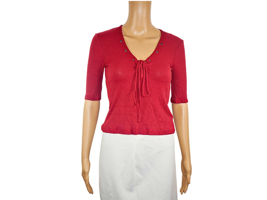 TOPSHOP Short Sleeve Knotted Sweater in Red