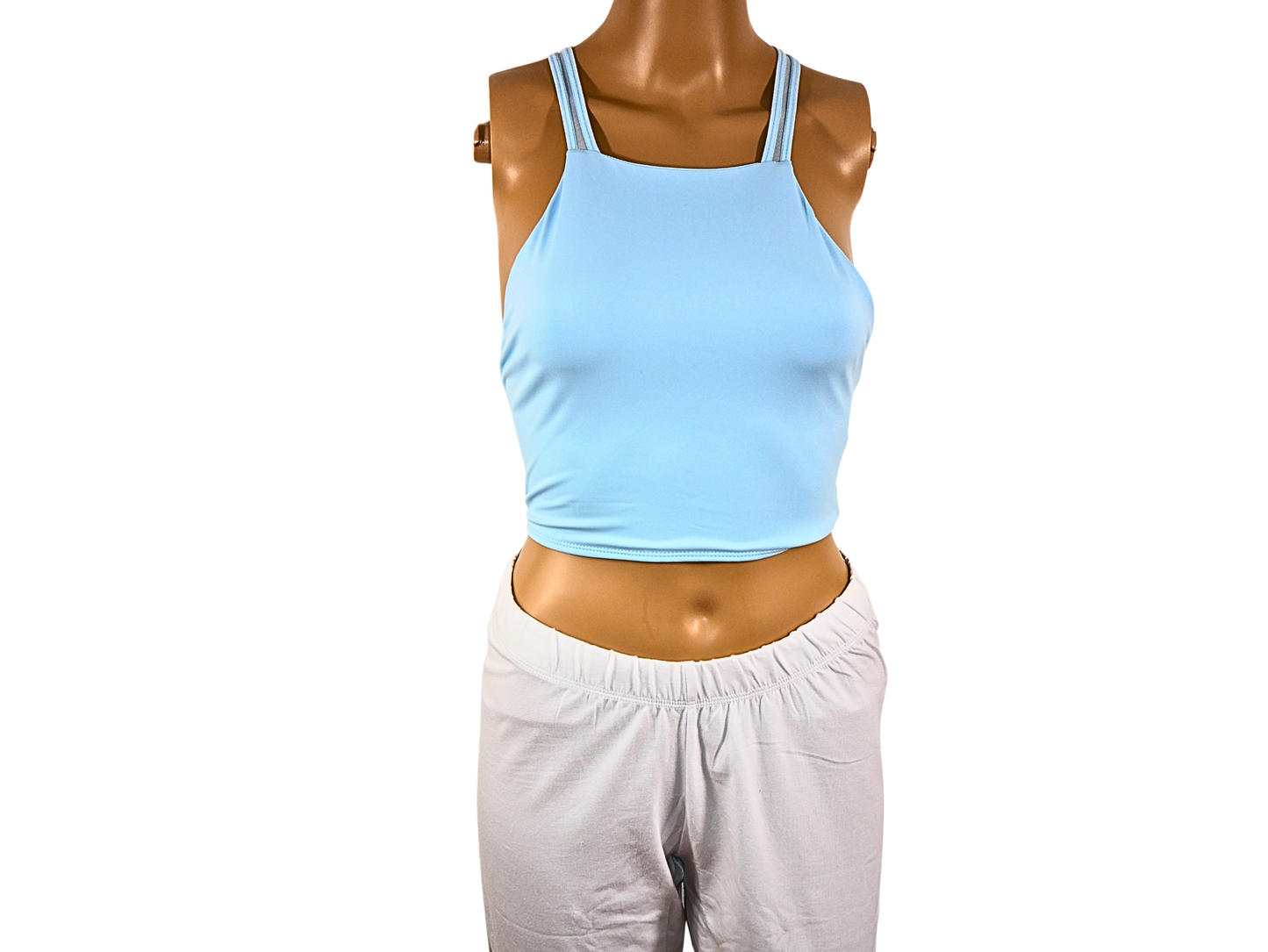 sky blue top with crossed straps