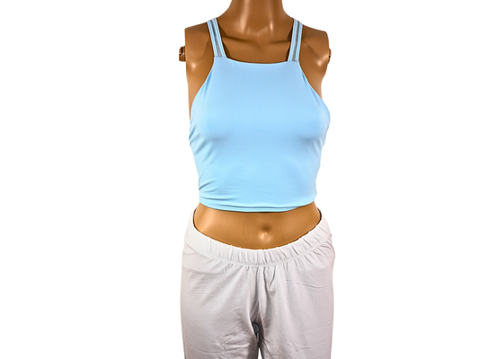 sky blue top with crossed straps
