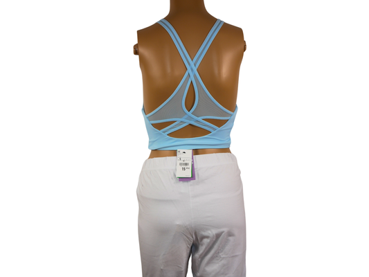 sky blue top with crossed straps