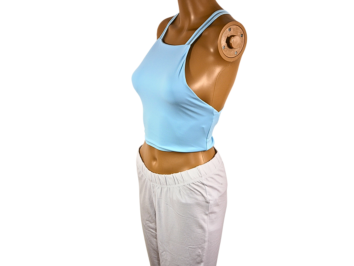 sky blue top with crossed straps