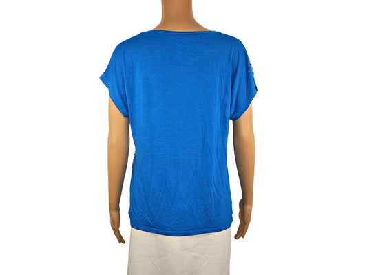 Fließendes blaues Bi-Material-Top für Damen