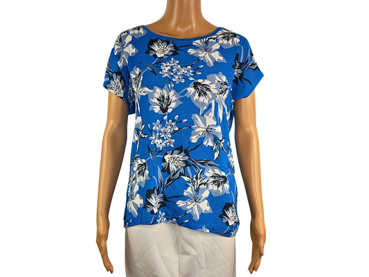 Fließendes blaues Bi-Material-Top für Damen