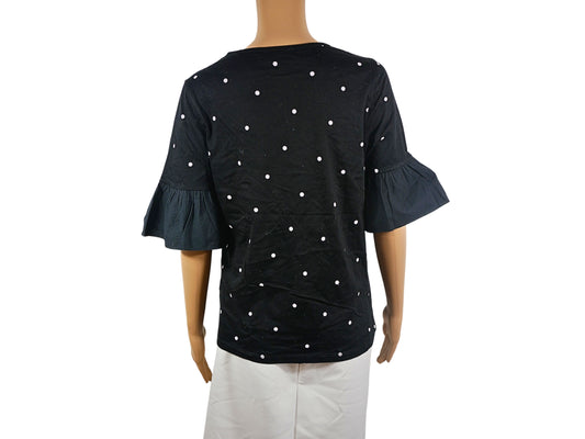 Schwarzes Kurzarm-Top-Set mit Perlen