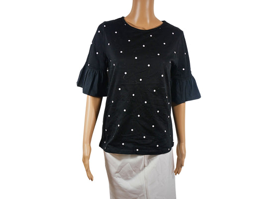 Schwarzes Kurzarm-Top-Set mit Perlen