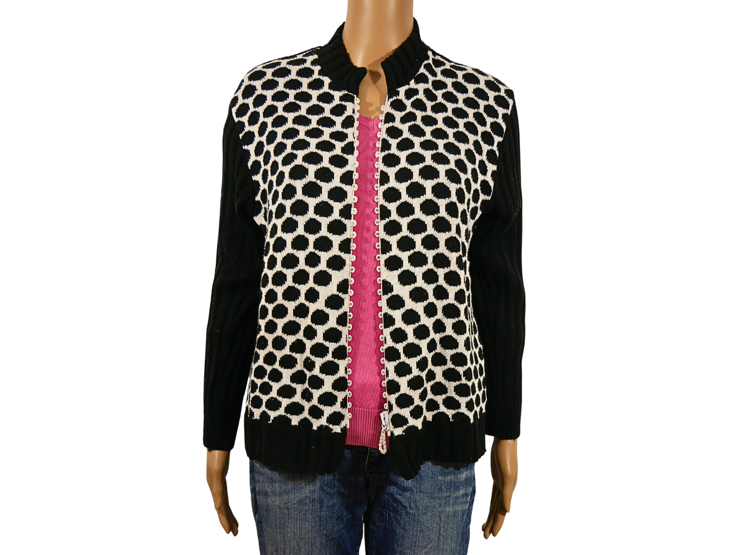 Cardigan noir imprimé blanc pour femme