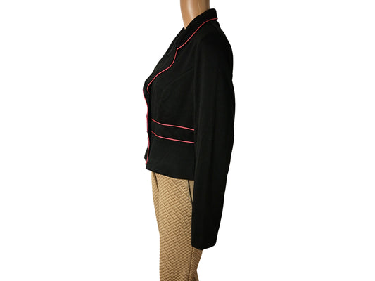 Women's black blazer jacket with red piping