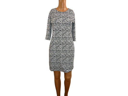 Robe droite manches 3/4 imprimée dentelle