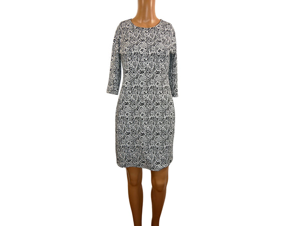 Robe droite manches 3/4 imprimée dentelle