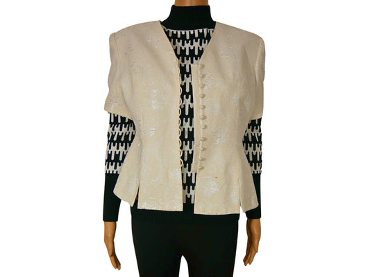 Blazer vintage blanc cassé avec motif blanc pour femme