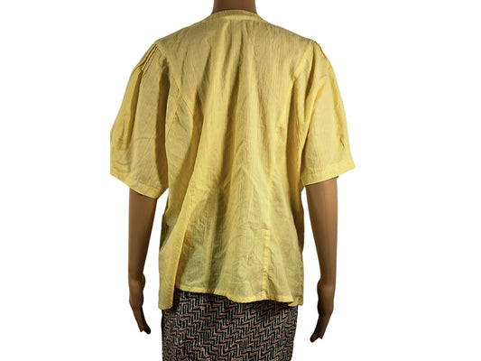 Blouse manche courte jaune pale boutons doré vintage