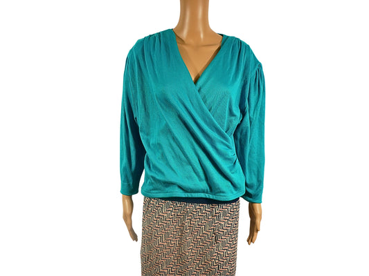 Vintage green blouse with crossed collar