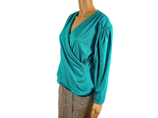 Vintage green blouse with crossed collar