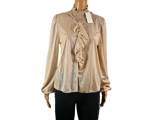 Blouse beige col haut