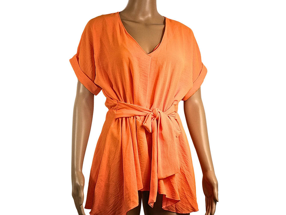 Blouse orange couleur unie avec ceinture