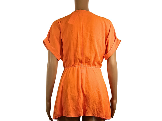 Solid color orange blouse with belt