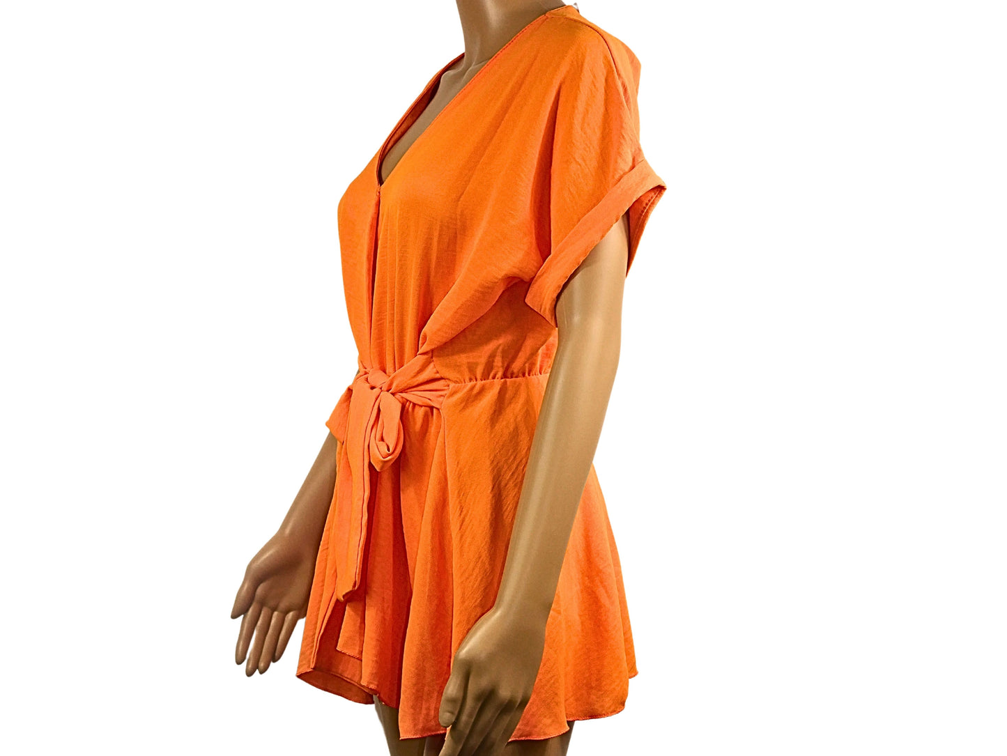 Blouse orange couleur unie avec ceinture