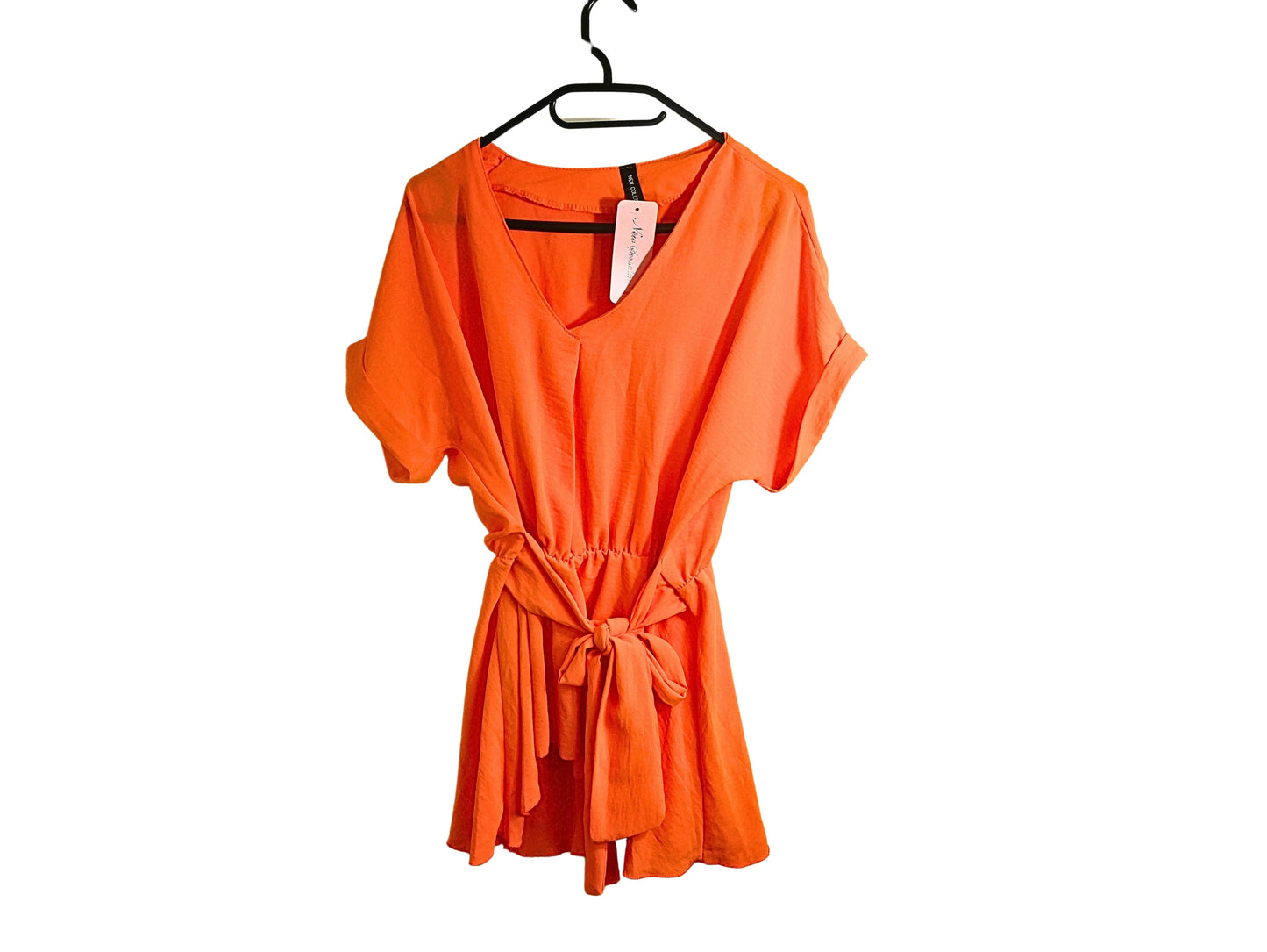 Blouse orange couleur unie avec ceinture