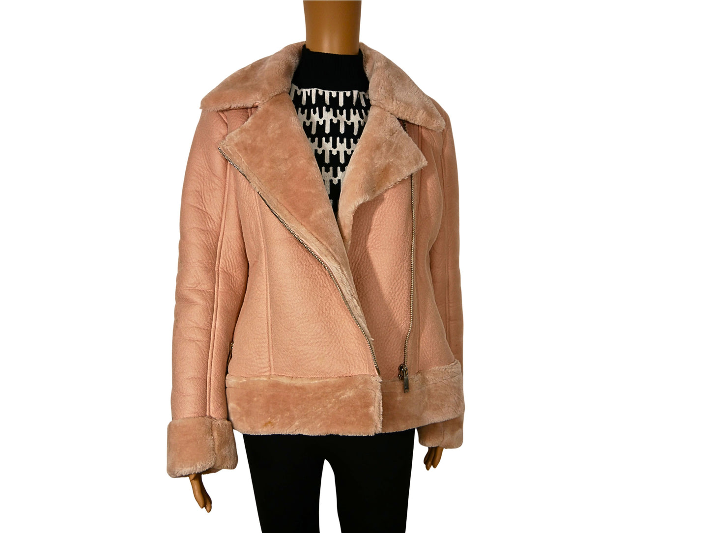 Faux Leather Bomber Jacket - Old Pink