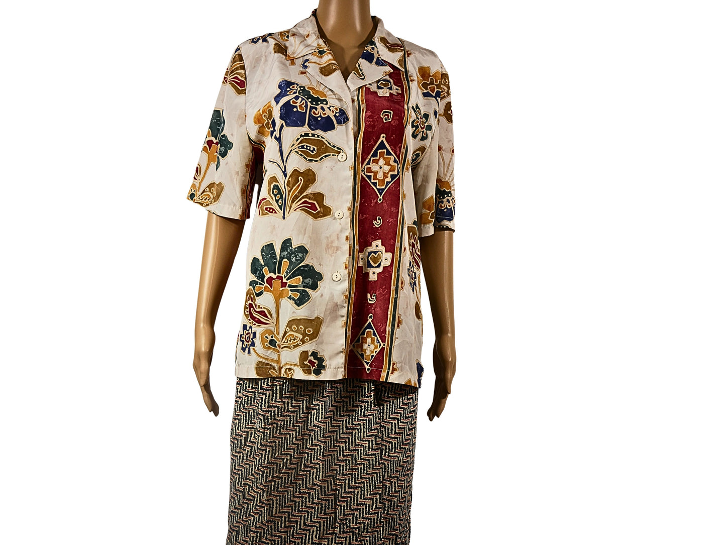 Women's Vintage Fitted Short Sleeve Floral Pattern Shirt