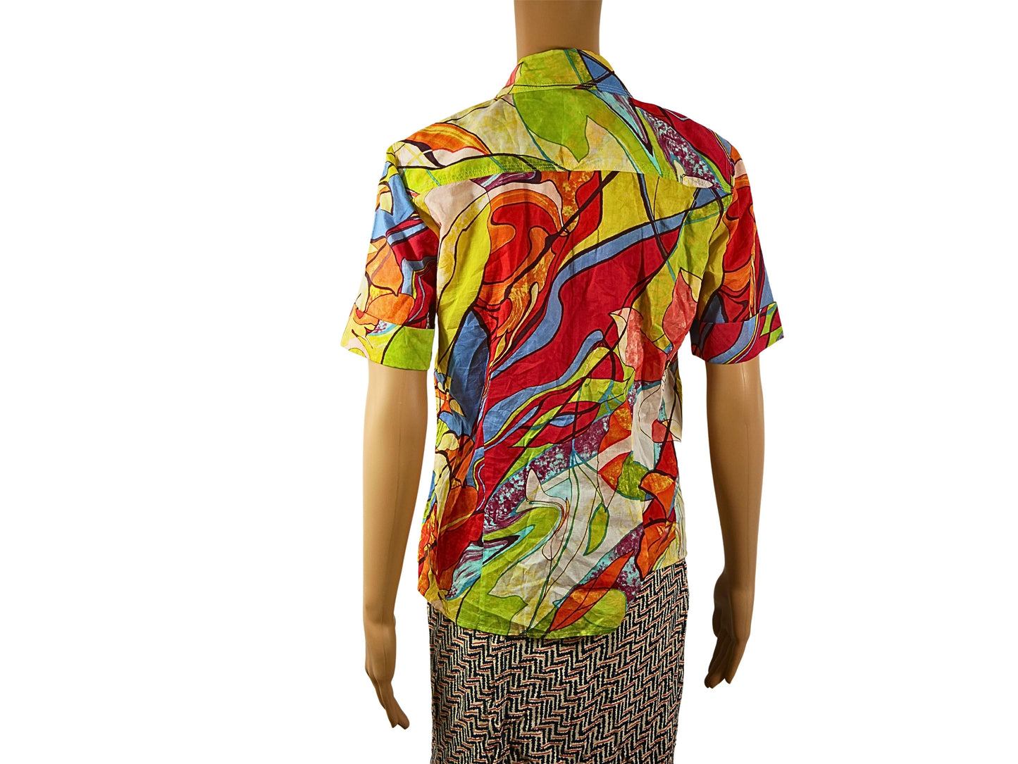 Chemise vintage manches courtes avec imprimé multicolore