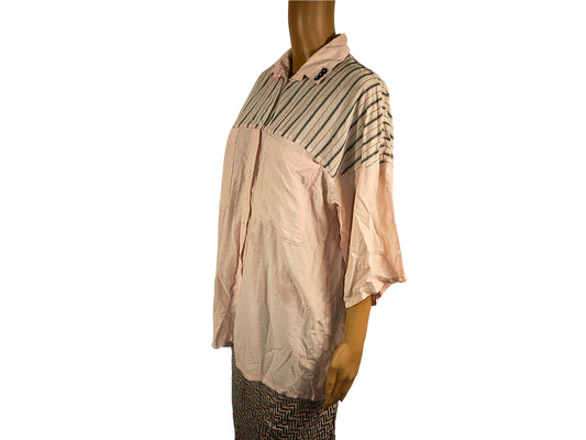 Vintage shirt with half-length sleeves and black and pink stripes