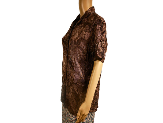 Vintage brown short sleeve animal pattern shirt for women