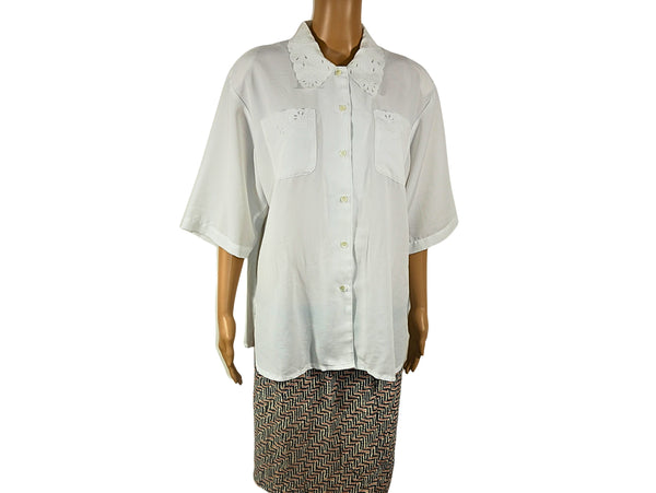 Chemisier vintage blanc col brodé