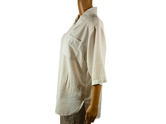 Vintage white blouse with embroidered collar
