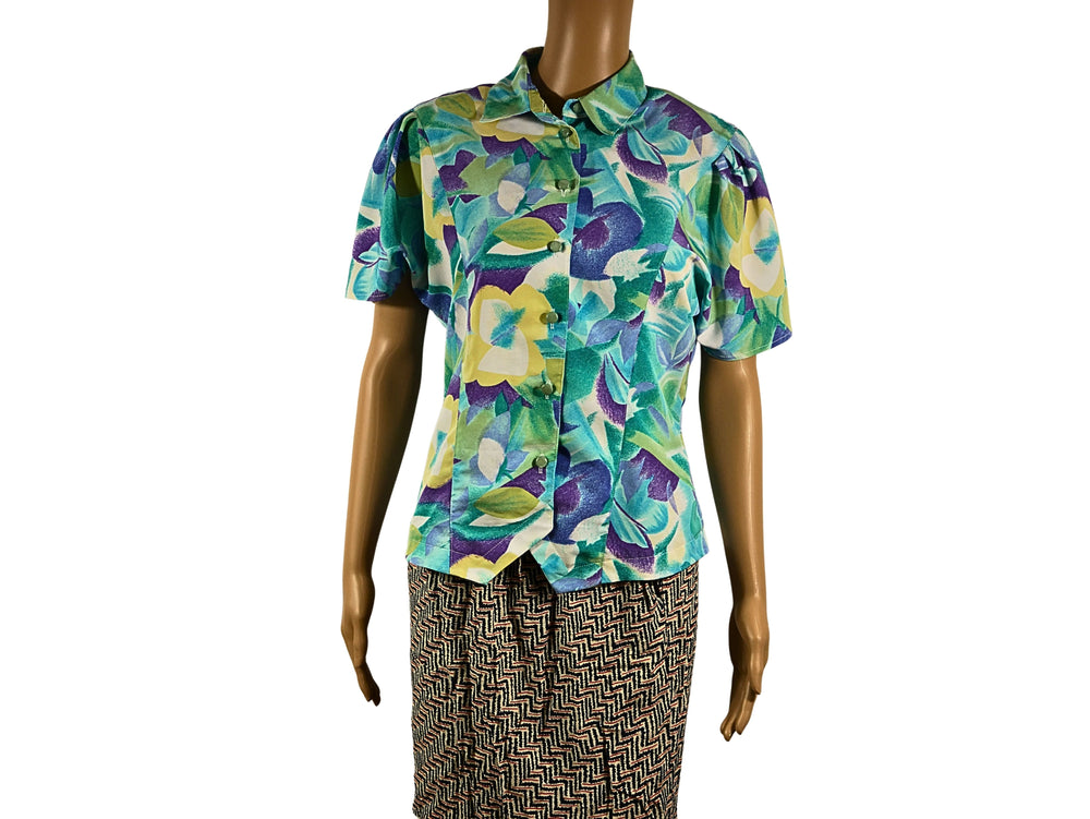 Chemisier vintage imprimé floral pour femme
