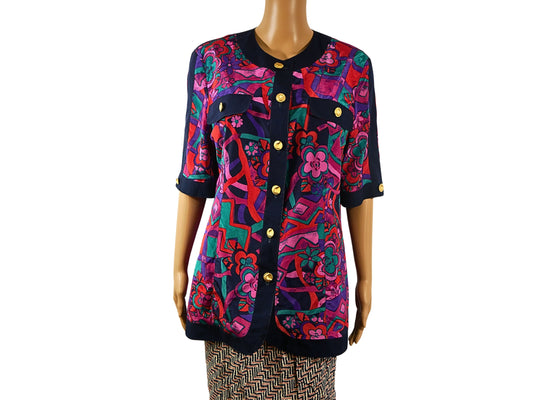 Vintage purple blouse with print for women